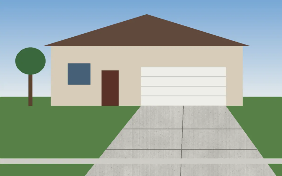 Illustration of a new concrete driveway with control joints in front of a Northeast Ohio home